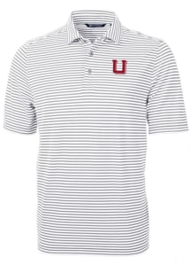 Cutter and Buck Utah Utes Mens Grey Vault Virtue Eco Pique Stripe Short Sleeve Polo