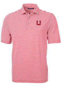 Cutter and Buck Utah Utes Mens Red Virtue Eco Pique Stripe Short Sleeve Polo