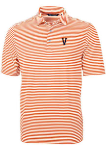 Cutter and Buck Virginia Cavaliers Mens Orange Vault Virtue Eco Pique Stripe Short Sleeve Polo