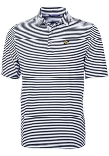 Cutter and Buck West Virginia Mountaineers Mens Navy Blue Virtue Eco Pique Stripe Short Sleeve P..