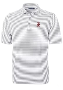 Cutter and Buck Washington State Cougars Mens Grey Vault Virtue Eco Pique Stripe Short Sleeve Po..