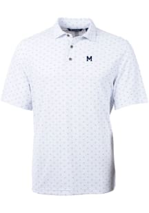 Mens Michigan Wolverines White Cutter and Buck Vault Virtue Eco Pique Tile Short Sleeve Polo Shi..