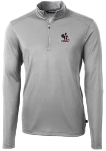 Cutter and Buck Delaware Fightin' Blue Hens Mens Grey Virtue Eco Pique Long Sleeve 1/4 Zip Pullo..