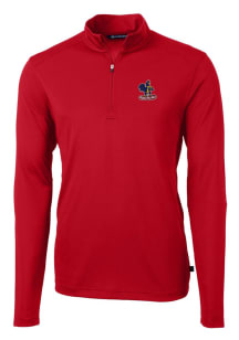 Cutter and Buck Delaware Fightin' Blue Hens Mens Red Virtue Eco Pique Long Sleeve 1/4 Zip Pullov..
