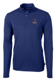 Cutter and Buck Delaware Fightin' Blue Hens Mens Blue Virtue Eco Pique Long Sleeve 1/4 Zip Pullo..