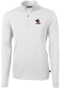 Cutter and Buck Delaware Fightin' Blue Hens Mens White Virtue Eco Pique Long Sleeve 1/4 Zip Pull..