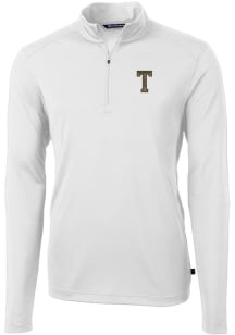 Cutter and Buck GA Tech Yellow Jackets Mens White Virtue Eco Pique Long Sleeve 1/4 Zip Pullover