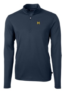 Mens Michigan Wolverines Navy Blue Cutter and Buck Vault Virtue Eco Pique 1/4 Zip Pullover