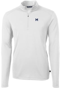 Mens Michigan Wolverines White Cutter and Buck Vault Virtue Eco Pique Qtr Zip Pullover