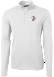 Cutter and Buck Mississippi State Bulldogs Mens White Virtue Eco Pique Long Sleeve 1/4 Zip Pullo..