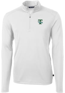 Cutter and Buck Tulane Green Wave Mens White Virtue Eco Pique Logo Long Sleeve Qtr Zip Pullover