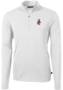 Cutter and Buck Washington State Cougars Mens White Vault Virtue Eco Pique Long Sleeve 1/4 Zip P..