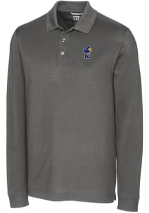 Cutter and Buck Kansas Jayhawks Mens Grey Vault Advantage Long Sleeve Polo Shirt