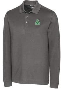 Cutter and Buck Marshall Thundering Herd Mens Grey Advantage Pique Long Sleeve Polo Shirt