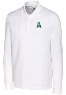 Cutter and Buck Marshall Thundering Herd Mens White Advantage Pique Long Sleeve Polo Shirt