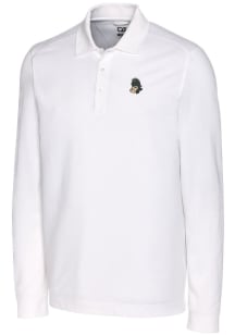Mens Michigan State Spartans White Cutter and Buck Vault Advantage Long Sleeve Polo Shirt