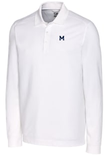 Mens Michigan Wolverines White Cutter and Buck Vault Advantage Long Sleeve Polo Shirt