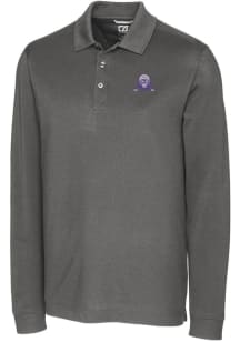 Mens Northwestern Wildcats Grey Cutter and Buck Advantage Pique Long Sleeve Polo Shirt