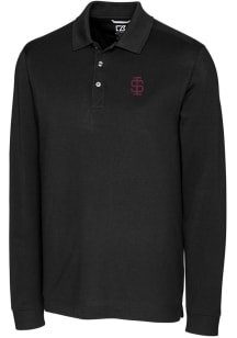 Cutter and Buck Southern Illinois Salukis Mens Black Advantage Pique Long Sleeve Polo Shirt