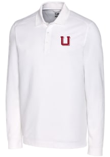 Cutter and Buck Utah Utes Mens White Advantage Pique Long Sleeve Polo Shirt