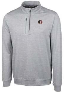 Cutter and Buck Florida State Seminoles Mens Grey Stealth Heathered Long Sleeve 1/4 Zip Pullover