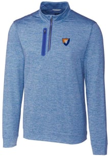 Mens Illinois Fighting Illini Blue Cutter and Buck Stealth Heathered 1/4 Zip Pullover