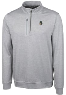 Mens Michigan State Spartans Grey Cutter and Buck Stealth Heathered 1/4 Zip Pullover