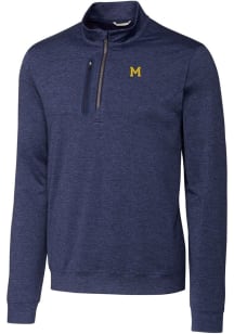 Cutter and Buck Michigan Wolverines Mens Navy Blue Stealth Heathered Long Sleeve 1/4 Zip Pullover