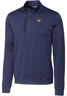 Mens Michigan Wolverines Navy Blue Cutter and Buck Stealth Heathered Qtr Zip Pullover