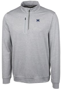 Mens Michigan Wolverines Grey Cutter and Buck Stealth Heathered Qtr Zip Pullover