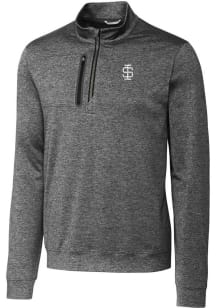 Cutter and Buck Southern Illinois Salukis Mens Grey Stealth Heathered Long Sleeve 1/4 Zip Pullov..