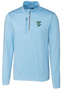 Cutter and Buck Tulane Green Wave Mens Blue Stealth Heathered Long Sleeve 1/4 Zip Pullover