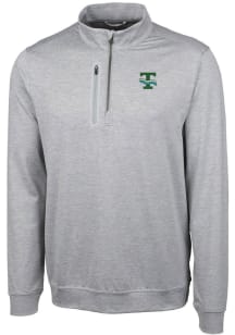 Cutter and Buck Tulane Green Wave Mens Grey Stealth Heathered Long Sleeve 1/4 Zip Pullover