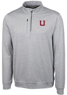 Cutter and Buck Utah Utes Mens Grey Stealth Heathered Long Sleeve Qtr Zip Pullover