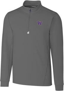 Cutter and Buck Washington Huskies Mens Grey Traverse Stretch Big and Tall 1/4 Zip Pullover