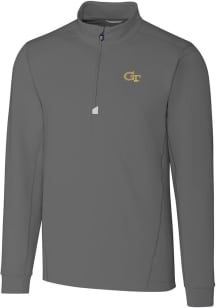 Cutter and Buck GA Tech Yellow Jackets Mens Grey Traverse Stretch Big and Tall Qtr Zip