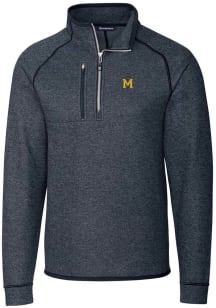 Cutter and Buck Michigan Wolverines Mens Navy Blue Mainsail Long Sleeve 1/4 Zip Pullover