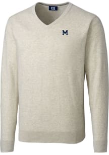 Mens Michigan Wolverines Oatmeal Cutter and Buck Lakemont Long Sleeve Sweater