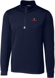 Cutter and Buck Illinois Fighting Illini Mens Navy Blue Traverse Stretch Big and Tall 1/4 Zip Pullov