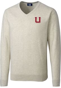 Cutter and Buck Utah Utes Mens Oatmeal Vault Lakemont Long Sleeve Sweater