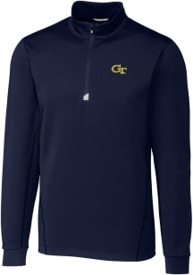 Cutter and Buck GA Tech Yellow Jackets Mens Navy Blue Traverse Stretch Big and Tall Qtr Zip