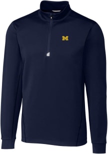 Cutter and Buck Michigan Wolverines Mens Navy Blue Traverse Stretch Big and Tall 1/4 Zip Pullover