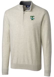 Cutter and Buck Tulane Green Wave Mens Oatmeal Vault Lakemont Long Sleeve 1/4 Zip Pullover