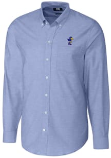 Cutter and Buck Kansas Jayhawks Mens Blue Stretch Oxford Long Sleeve Dress Shirt