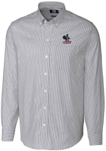 Cutter and Buck Delaware Fightin' Blue Hens Mens Charcoal Stretch Oxford Stripe Long Sleeve Dres..