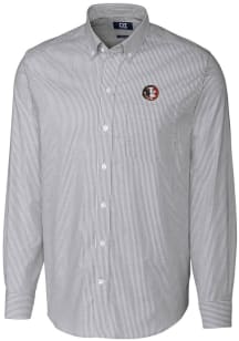 Cutter and Buck Florida State Seminoles Mens Charcoal Stretch Oxford Stripe Long Sleeve Dress Sh..