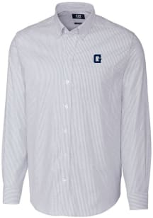 Cutter and Buck Georgetown Hoyas Mens Light Blue Stretch Oxford Stripe Long Sleeve Dress Shirt