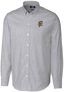 Cutter and Buck Grambling State Tigers Mens Charcoal Stretch Oxford Stripe Long Sleeve Dress Shi..