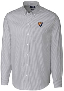 Mens Illinois Fighting Illini Charcoal Cutter and Buck Vault Stretch Oxford Stripe Long Sleeve D..
