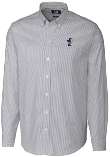 Cutter and Buck Kansas Jayhawks Mens Charcoal Vault Stretch Oxford Stripe Long Sleeve Dress Shir..